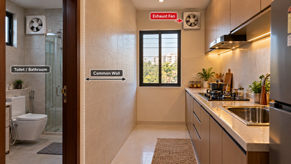 vastu tips for kitchen toilet common wall