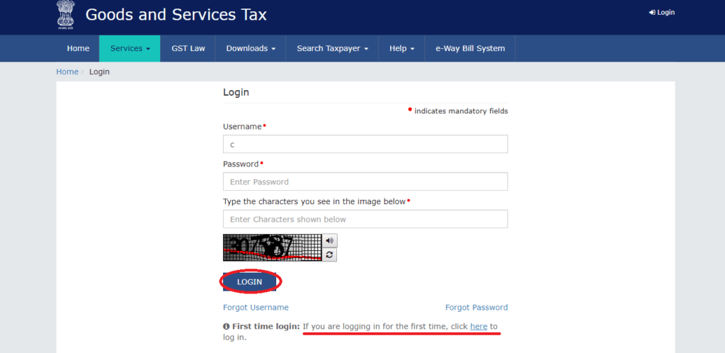 Goods and Service Tax Portal Login