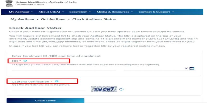 Aadhaar Card Online by Enrollment Number