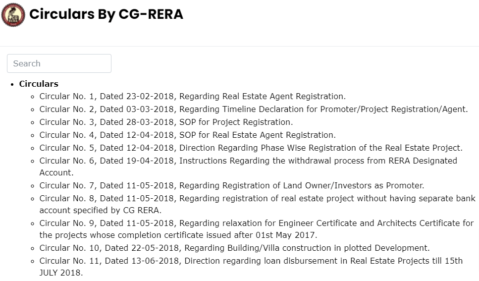 CG RERA Circular