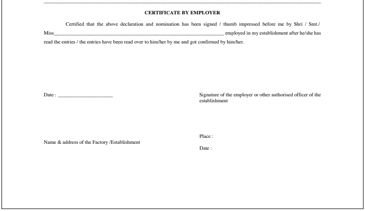  EPF Form 2 Part CERTIFICATE BY EMPLOYER