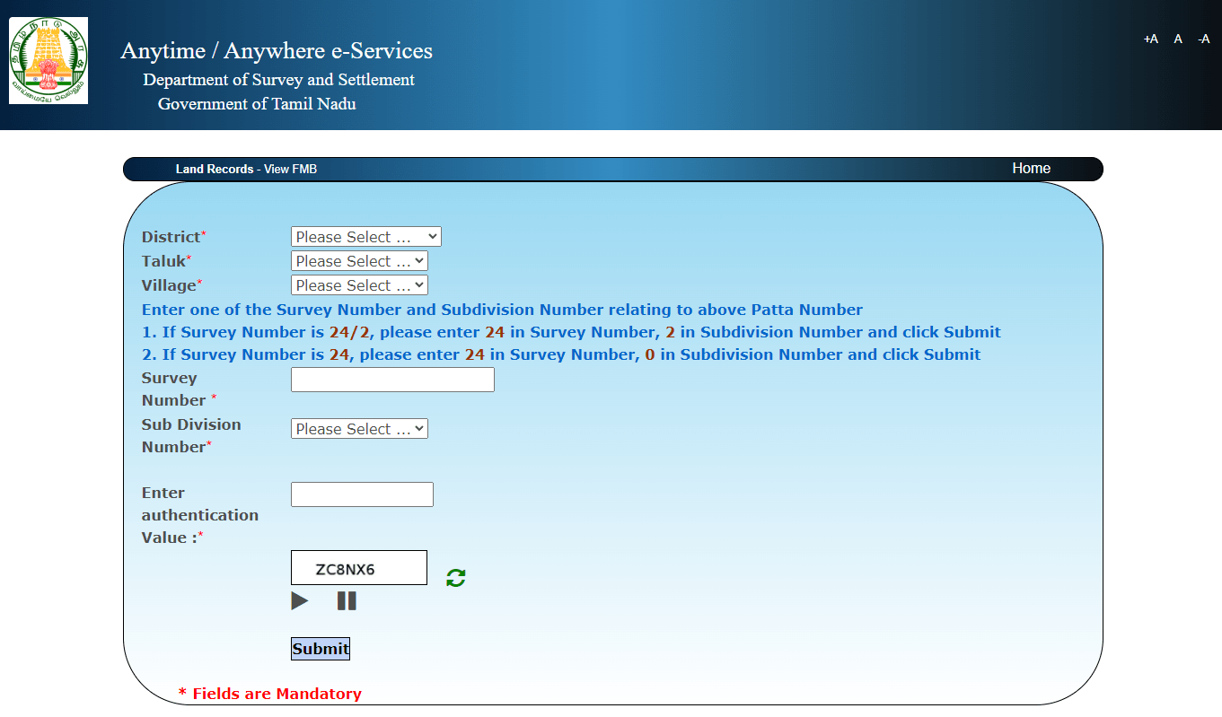 Land Records Tamilnadu - View FMB