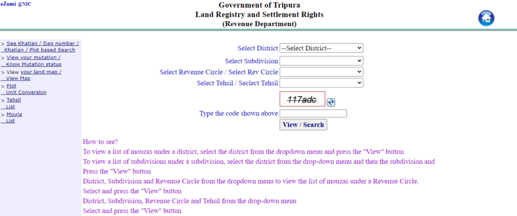 Mouja List Jami Tripura