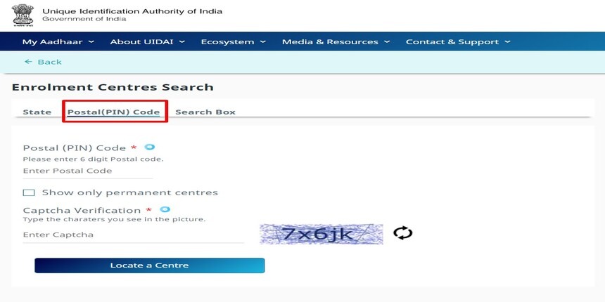 aadhar center by pin code