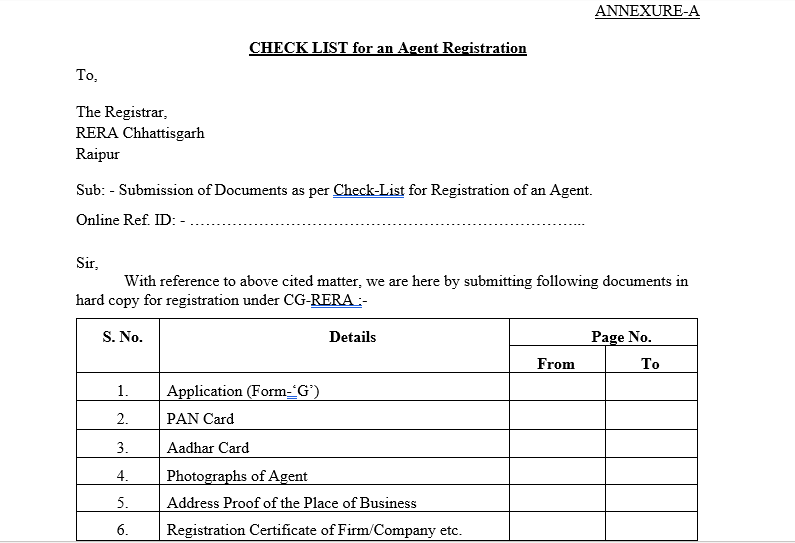 gent registration check list cg rera.