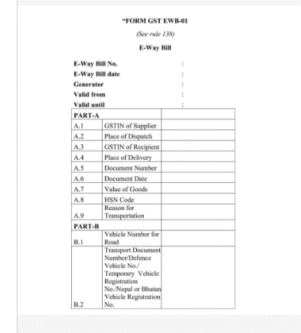 e way bill format