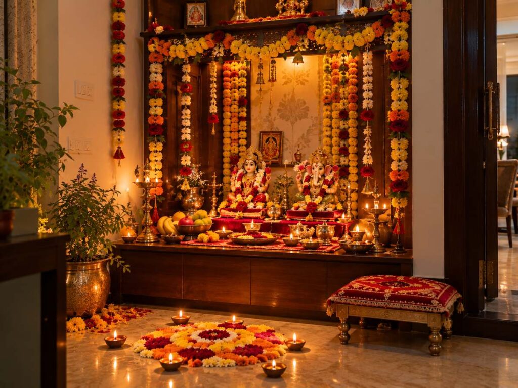 diwali puja mandir decoration