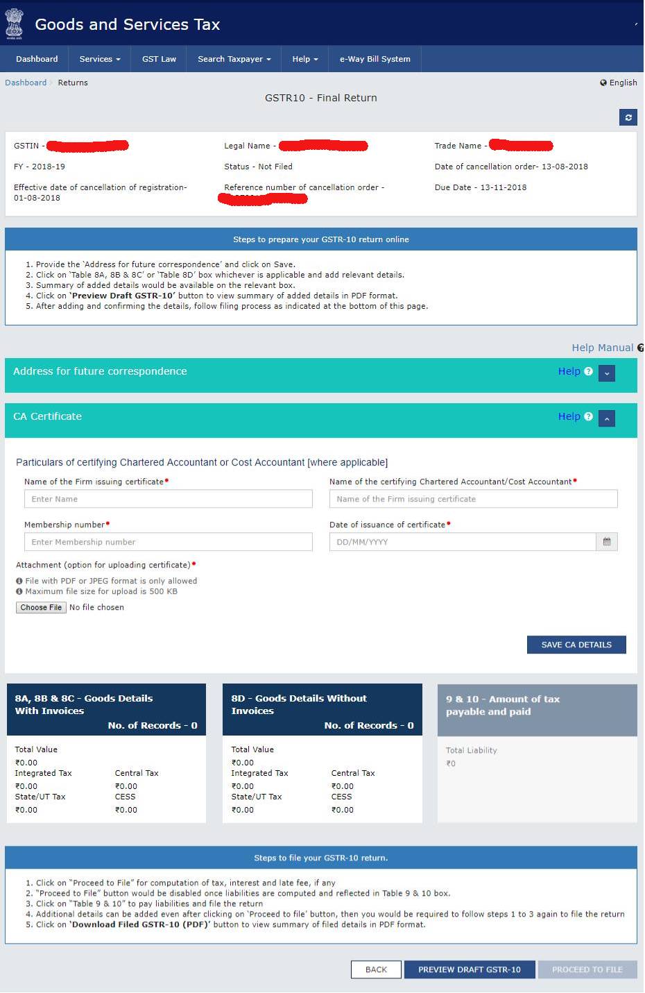 File GSTR 10 on GST Portal Step 4.1 (1)