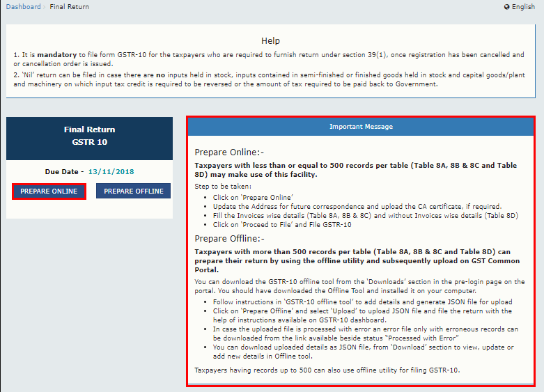 File GSTR-10 on GST Portal Step 4