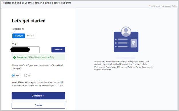 Income Tax Department E-Filing step 1