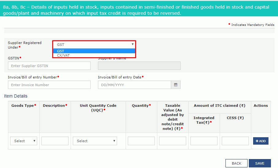 Select Registered Under from the drop-down list