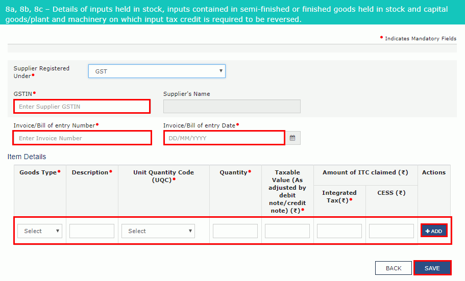 Select the Supplier Registered in GST Regime