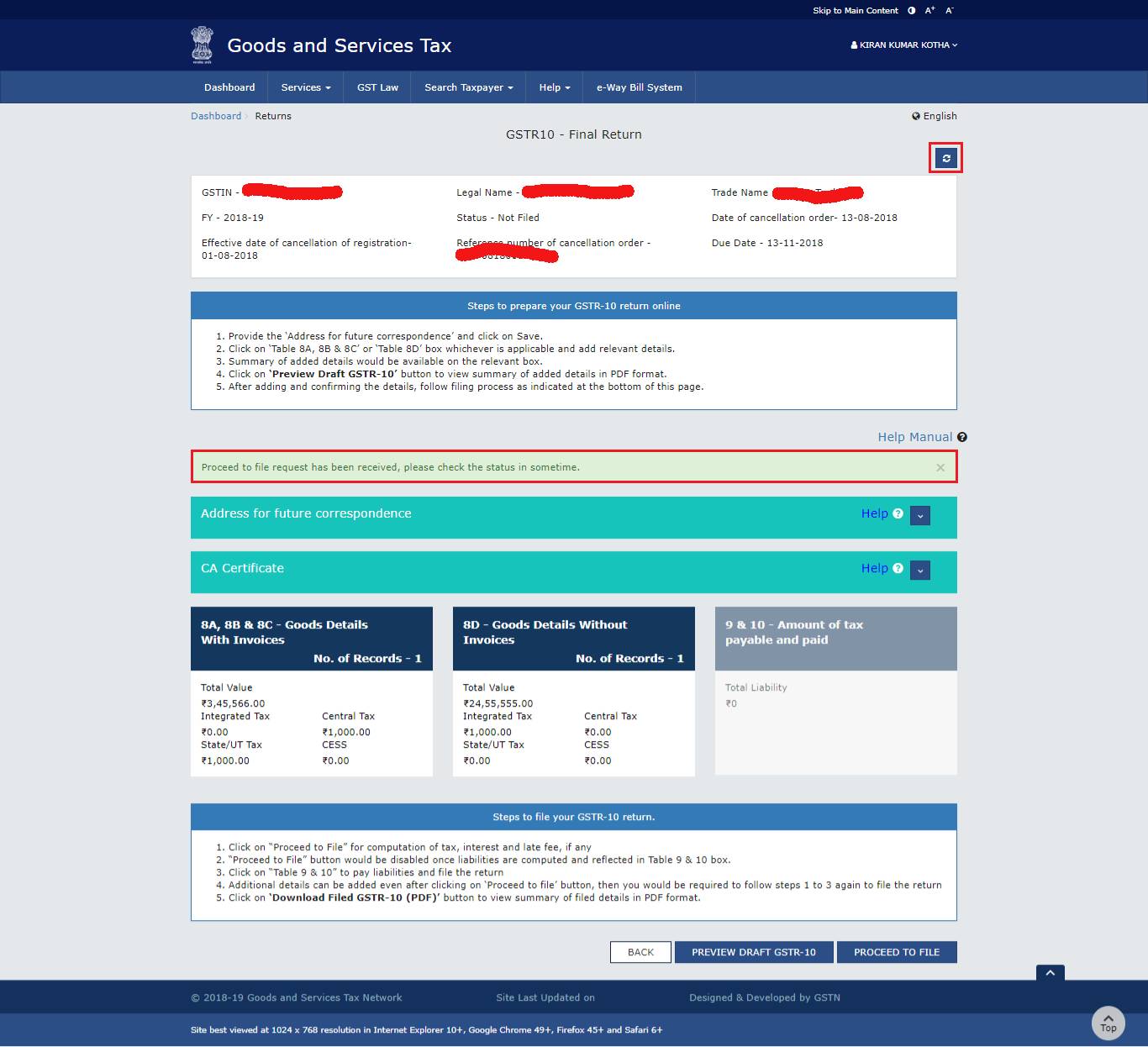 Step 12 Form GSTR 10 1