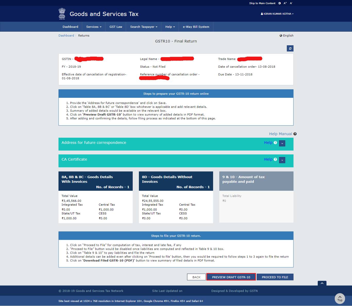 Step11 Form GSTR 10 1