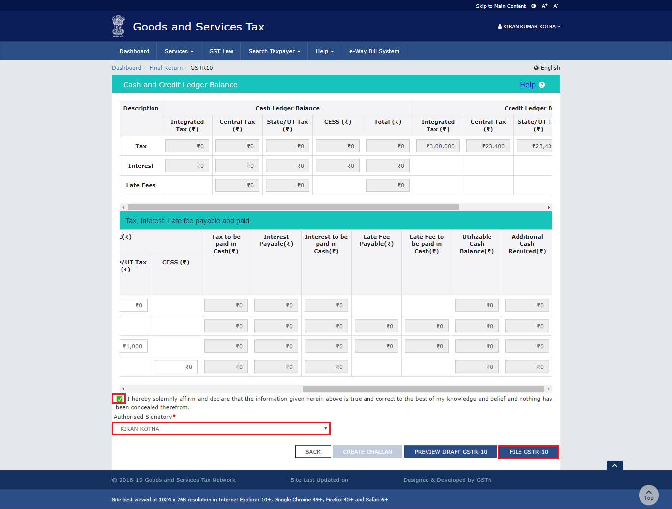 Step3 Filing Form GSTR 10