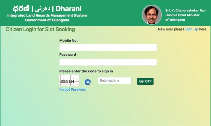 citizen-login-for slot-booking-dharani-telangana