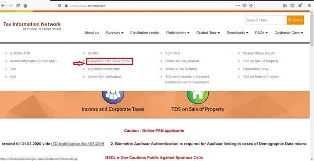 How to Pay Tax Online Step 1