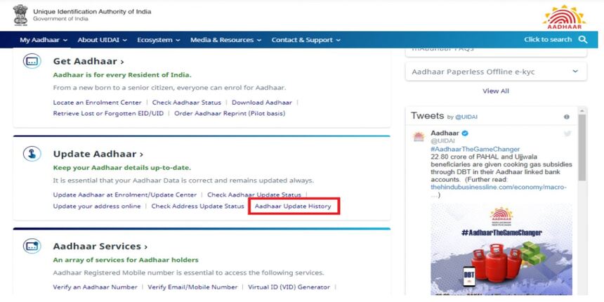 Aadhaar Update History (Beta)