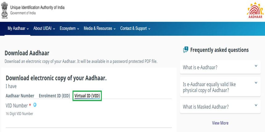 e aadhar Virtual Id