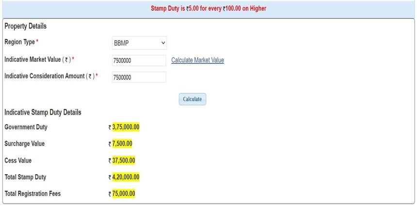 kaverionline stamp duty bangalore