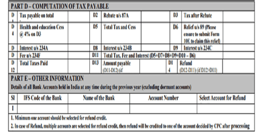 ITR1 Part D Form