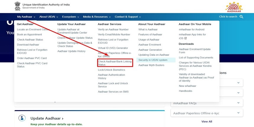 AadharBank Linking Status