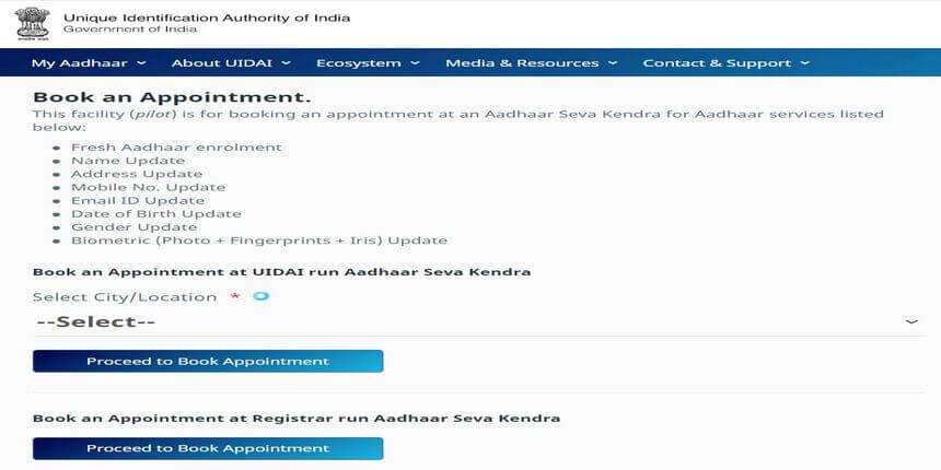 Appointment via My Aadhaar