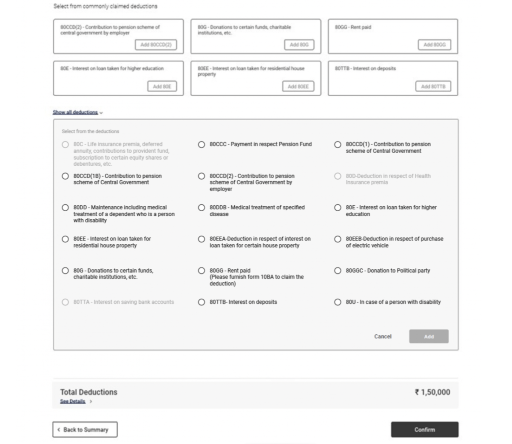 Deductions Detail in ITR-4