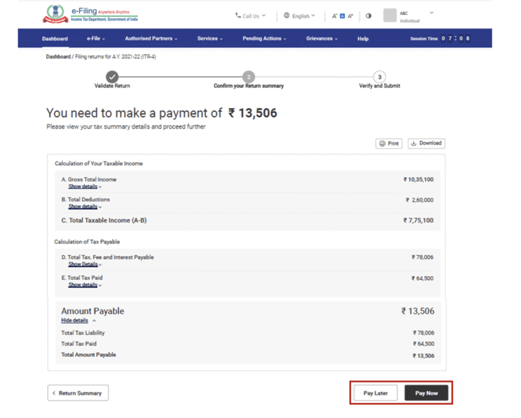 ITR-4 Payment