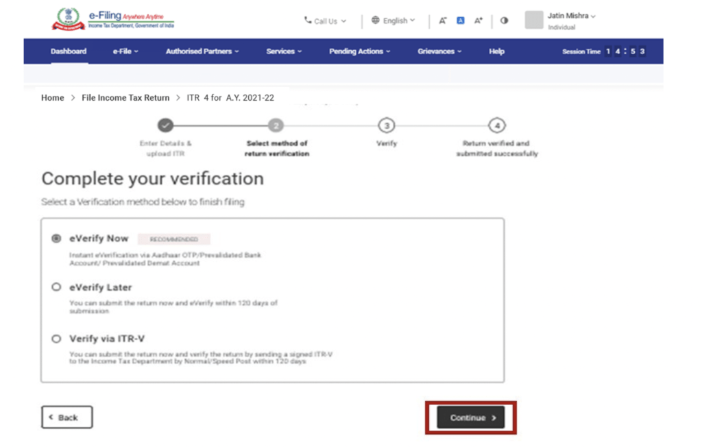 ITR 4 e-Verify