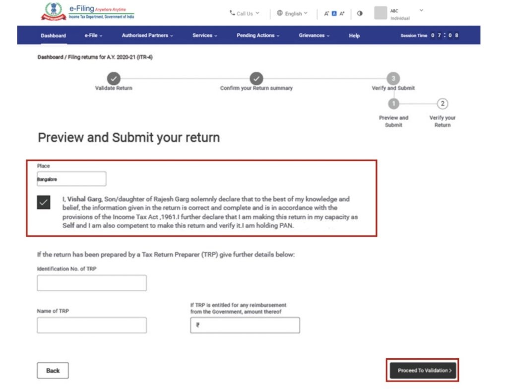 ITR-4 form Submit