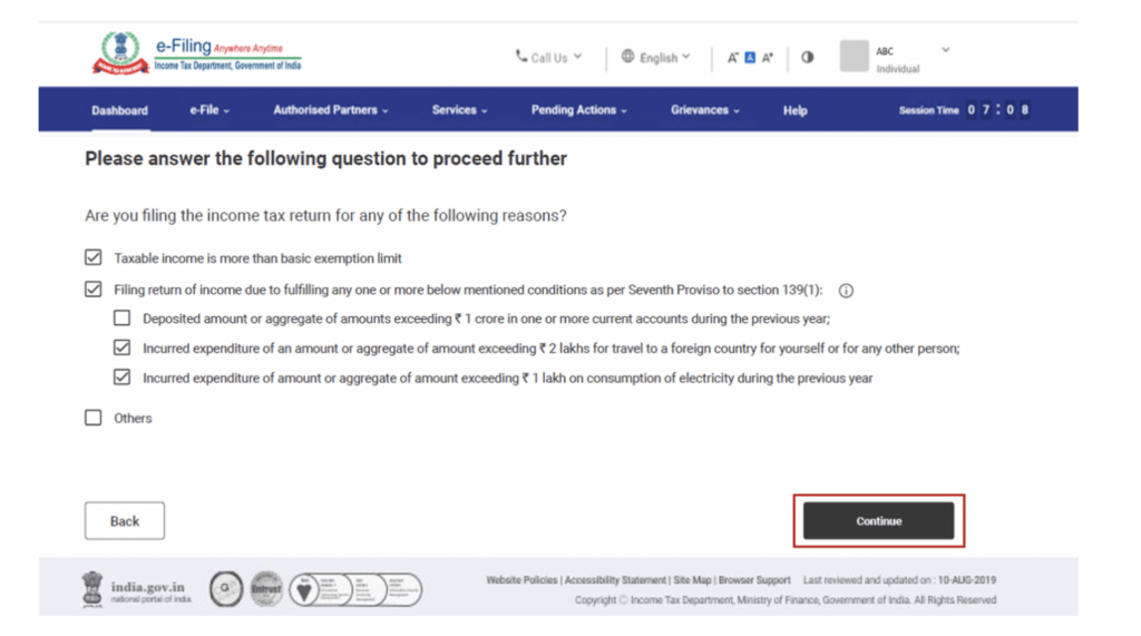 Income Tax Return Checkbox