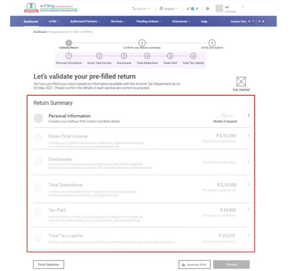 Pre-filed Return Validation