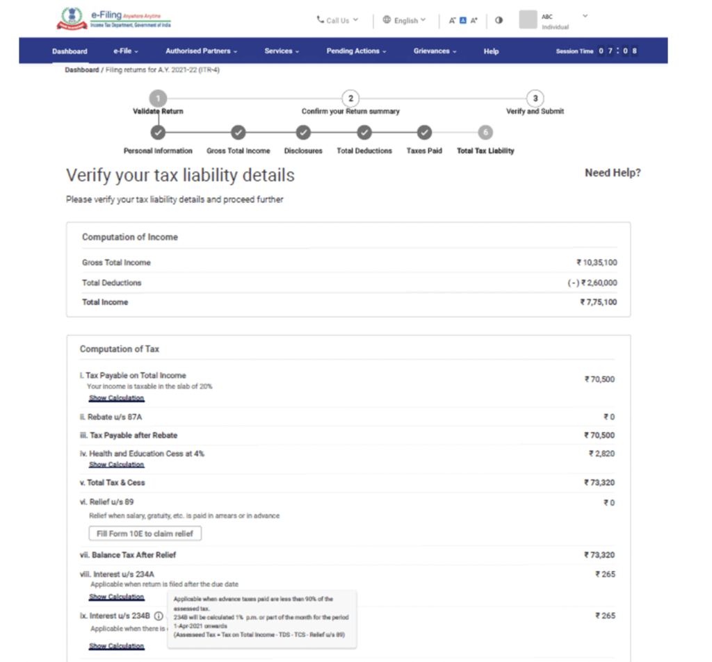 Tax Liability Details