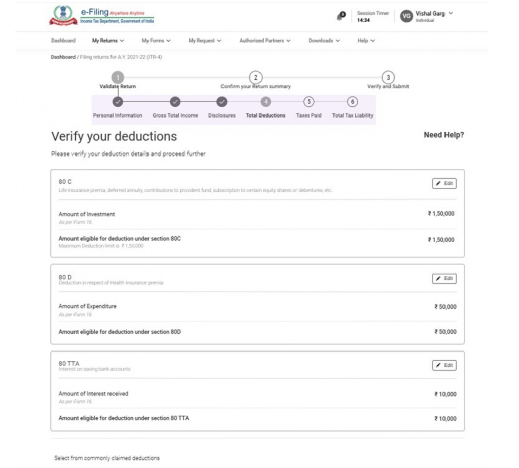 Deduction Verification in IT Act