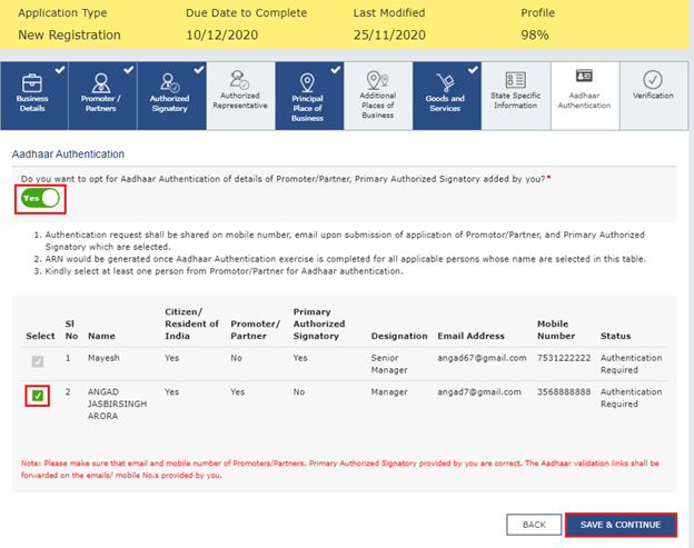 aadhar number in gst