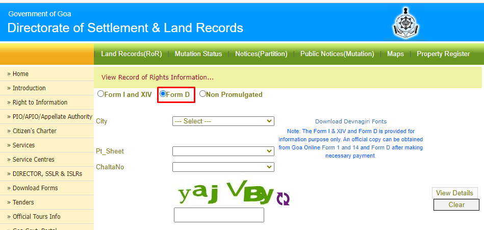 Land Records Goa (RoR)