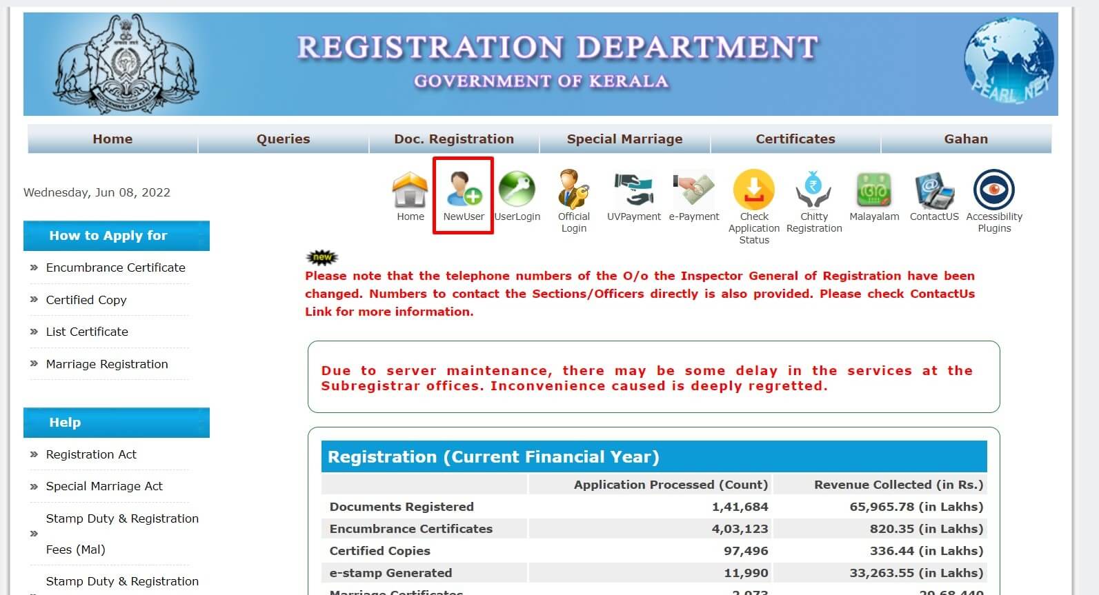 kerala new user registration
