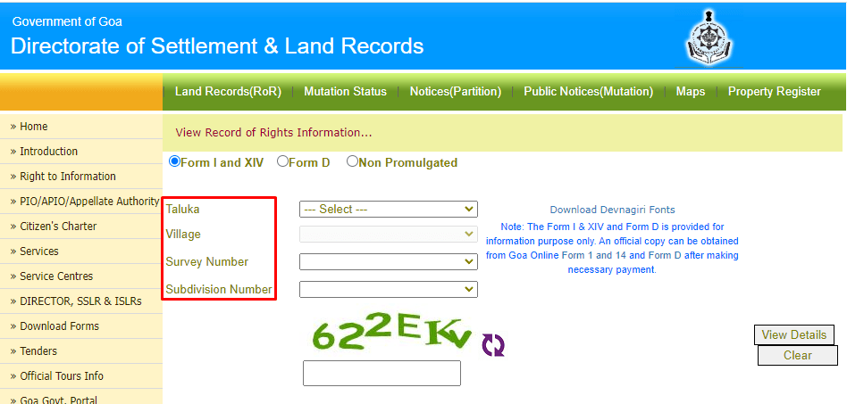 Land Records goa details