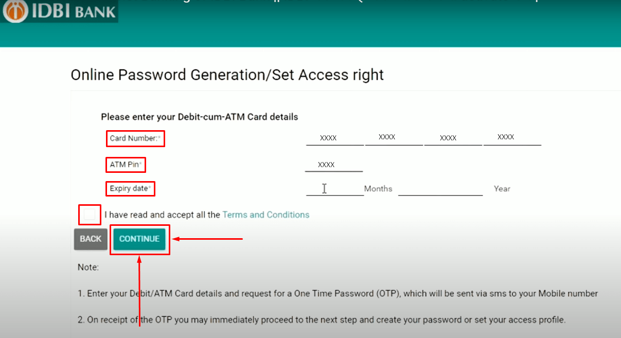 IDBI Netbanking Registration Step 2