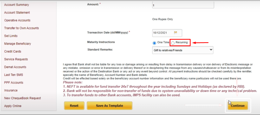 PNB Netbanking Fund Transfer Step-4