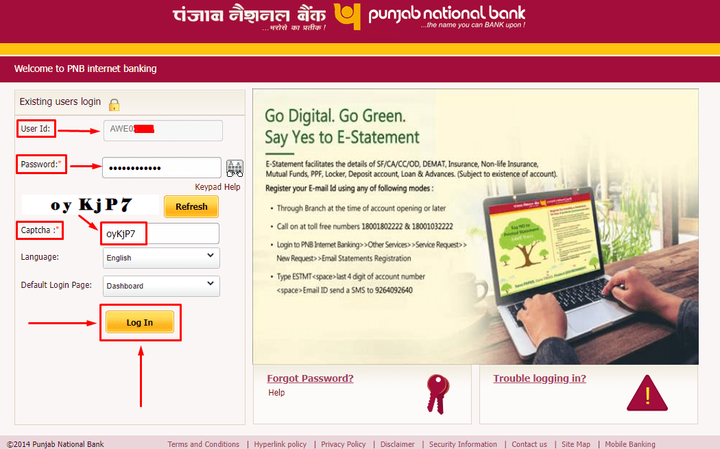 PNB Netbanking Login Process