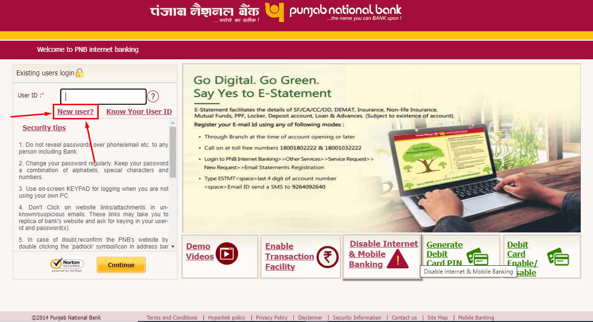 PNB Netbanking Registration Step1