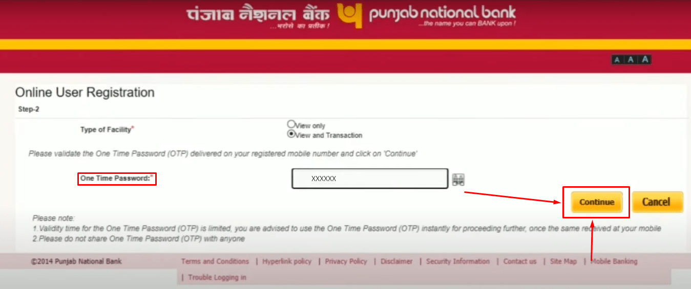 PNB Netbanking Registration Step3