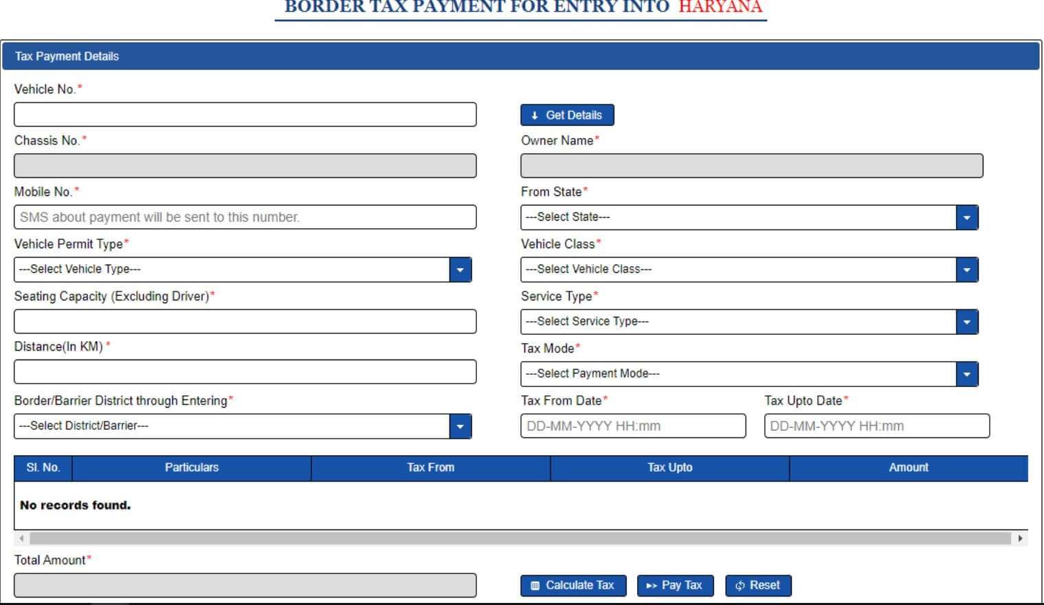 Parivahan tax payment form