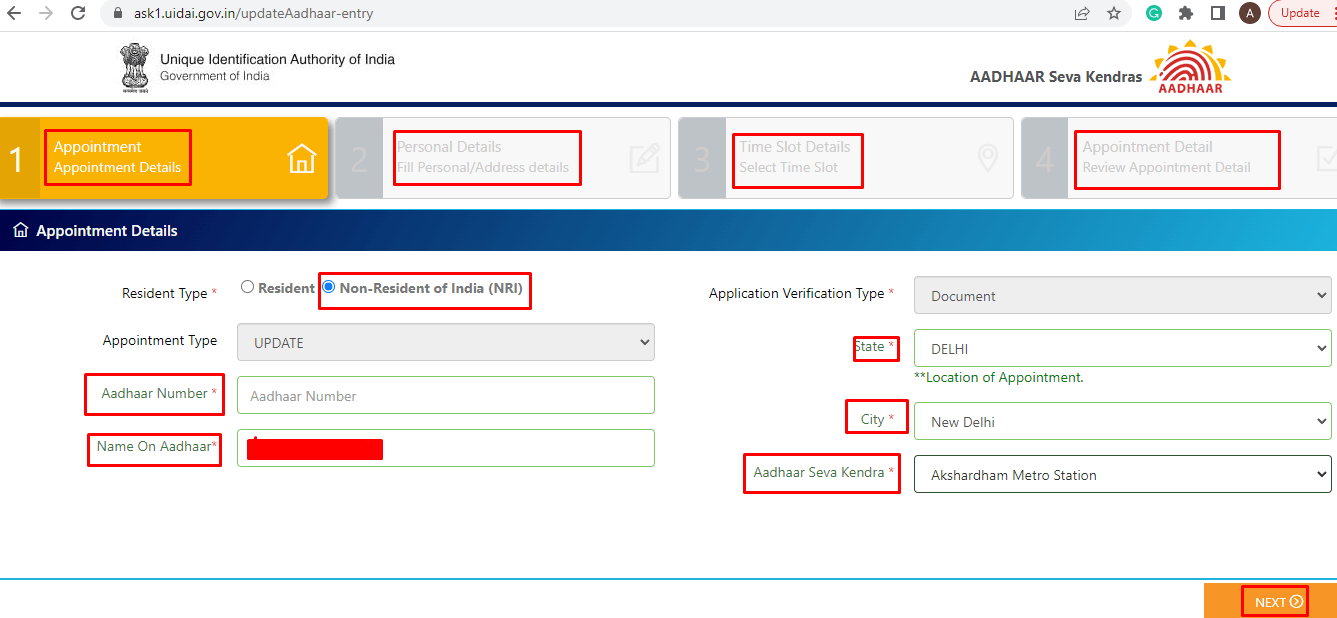 aadhaar appointment details