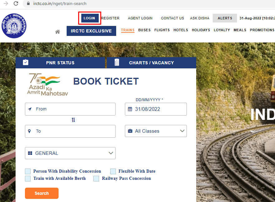 irctc login page