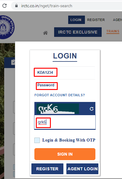 irctc login