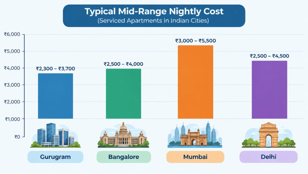 Serviced apartment cost comparison across Indian cities