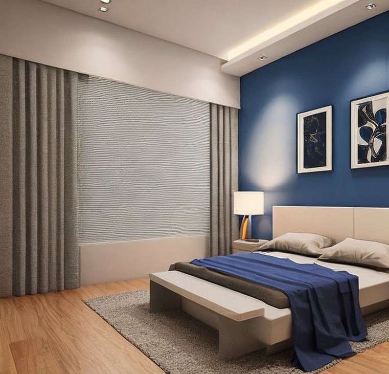Blue and Beige Two Colour Combination for Bedroom Walls